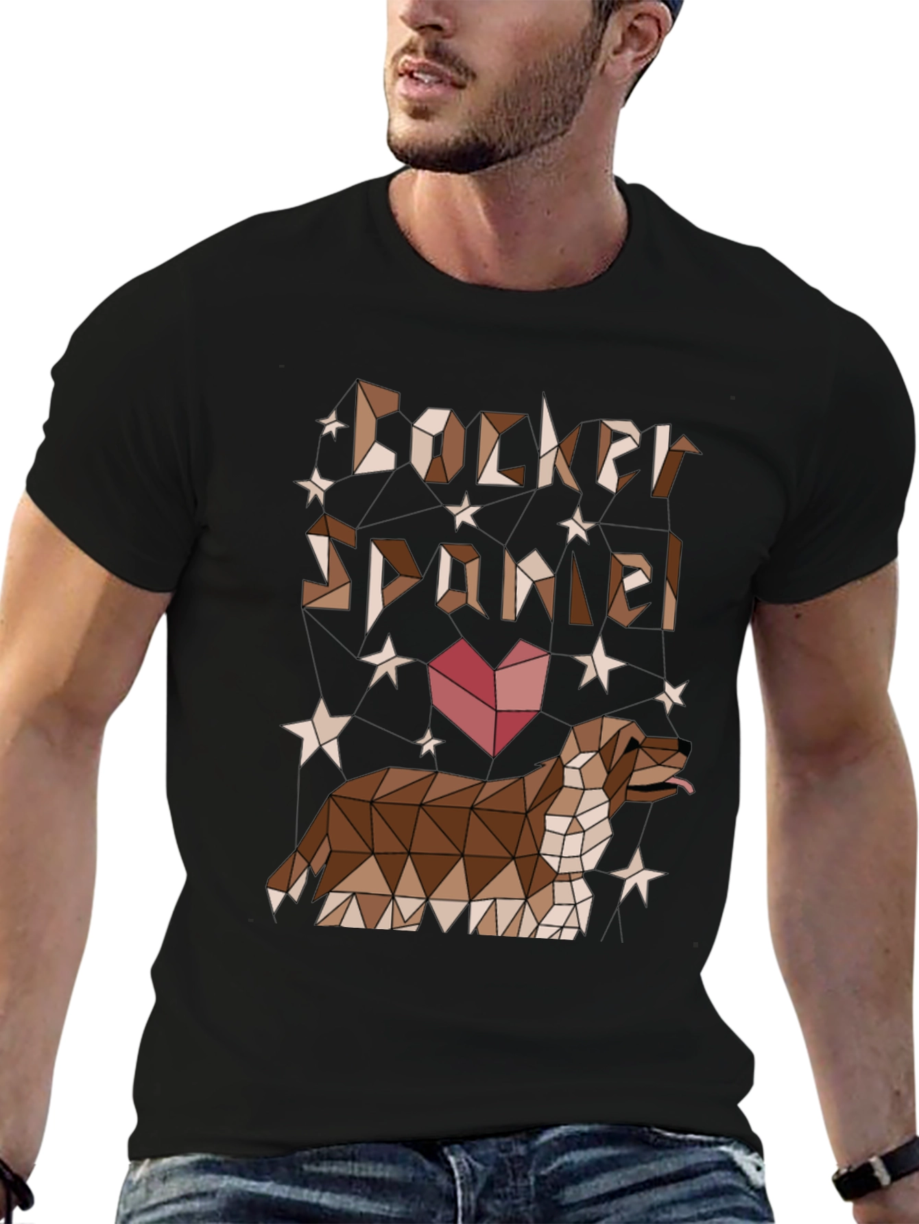 Camiseta Negra Cocker Spaniel Diseño Geométrico