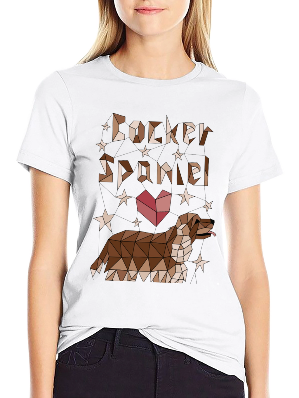 Camiseta Negra Cocker Spaniel Diseño Geométrico