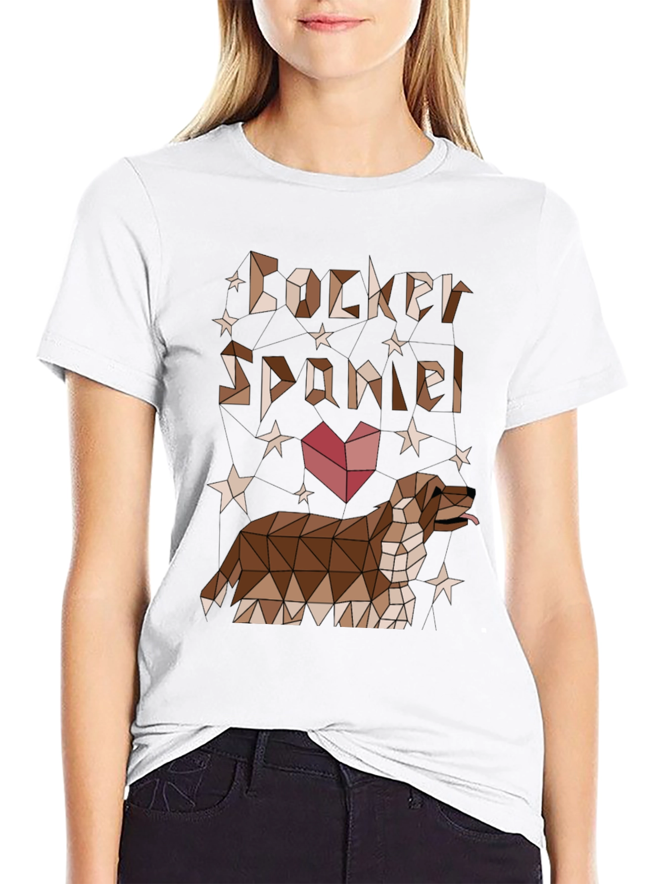 Camiseta Negra Cocker Spaniel Diseño Geométrico