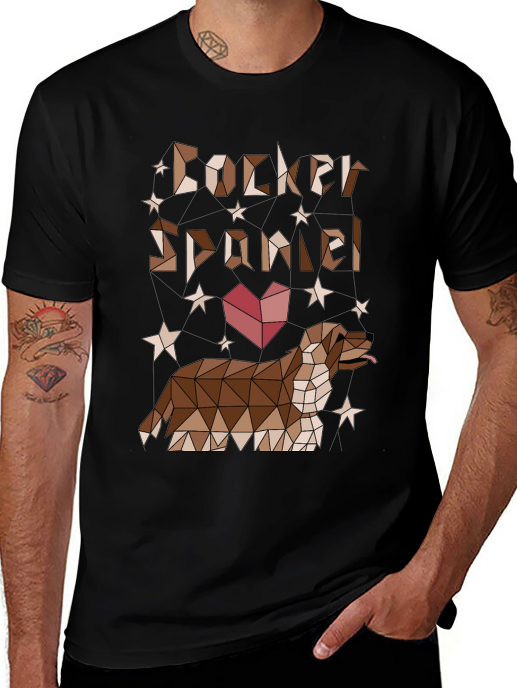 Camiseta Negra Cocker Spaniel Diseño Geométrico