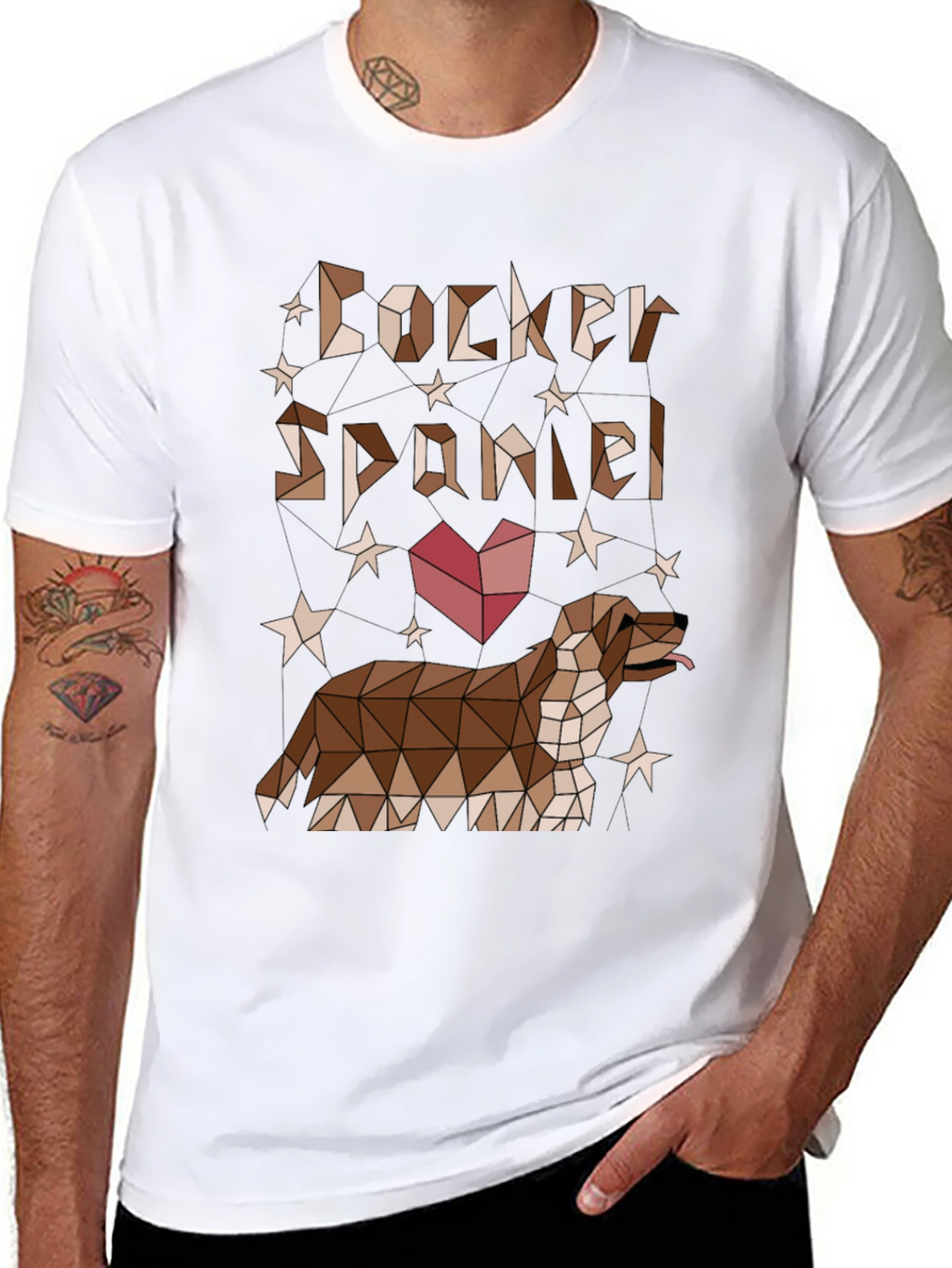 Camiseta Negra Cocker Spaniel Diseño Geométrico