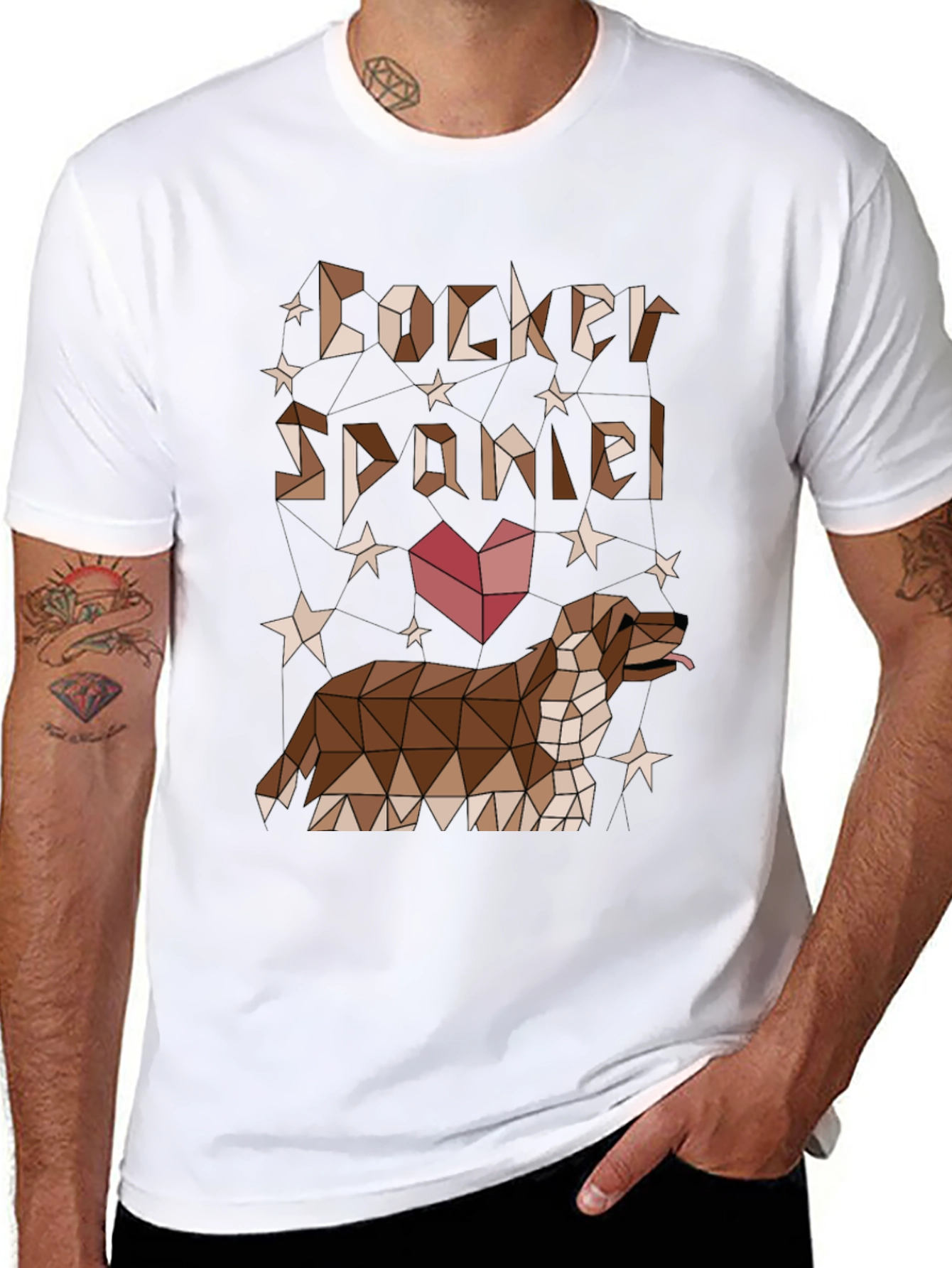 Camiseta Negra Cocker Spaniel Diseño Geométrico