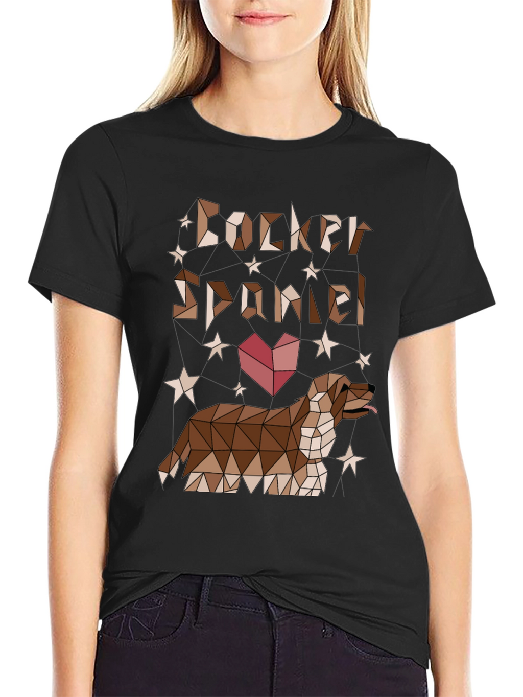 Camiseta Negra Cocker Spaniel Diseño Geométrico