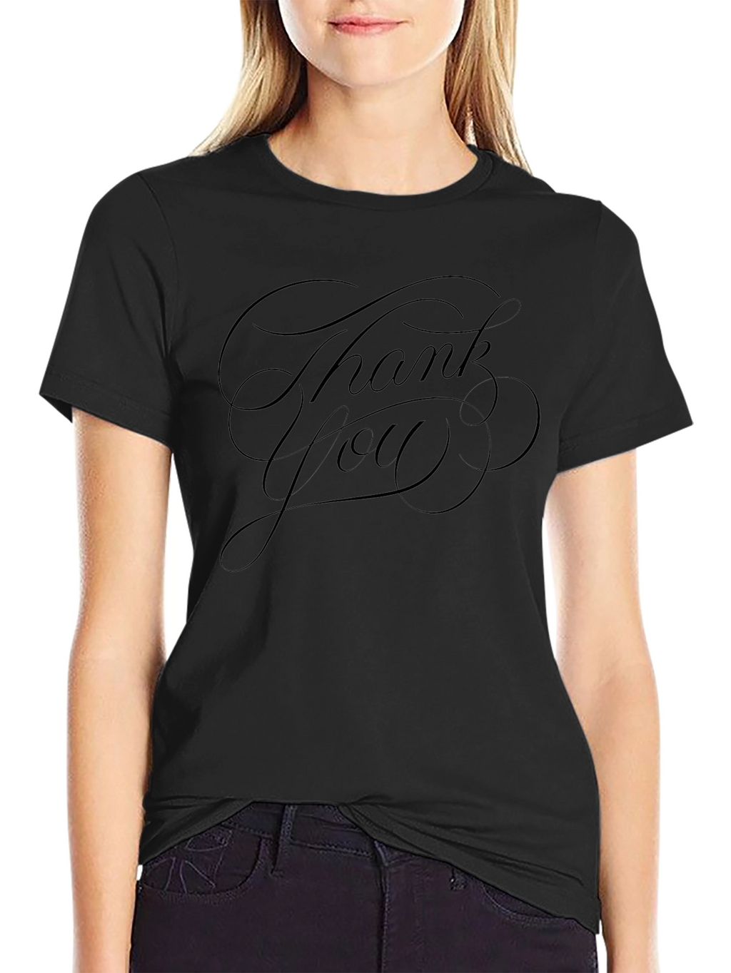 Camiseta Negra con Diseño Caligráfico Thank You