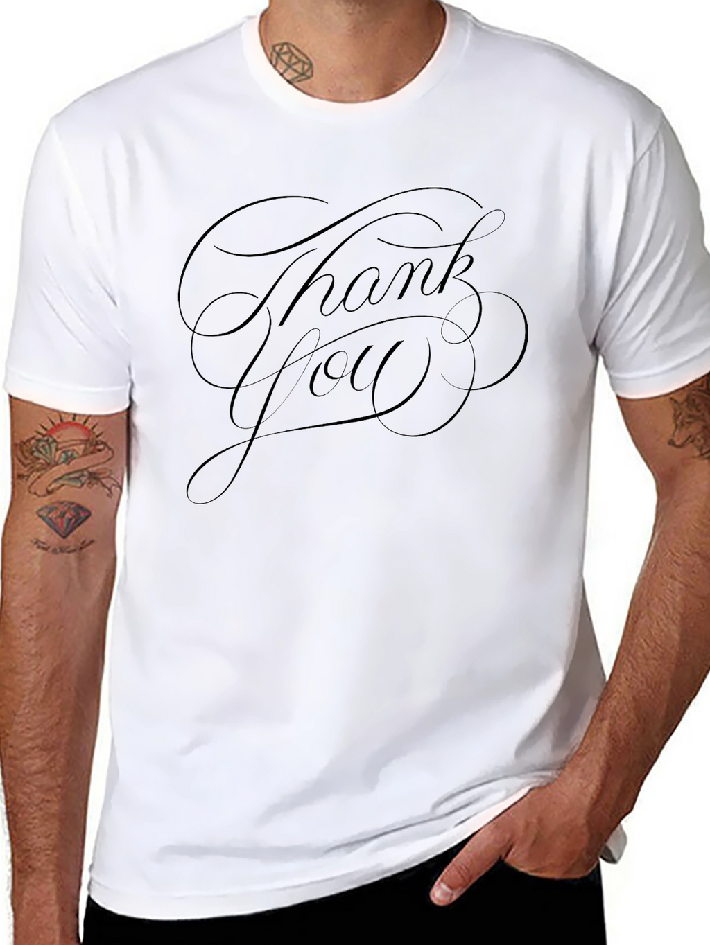 Camiseta Negra con Diseño Caligráfico Thank You