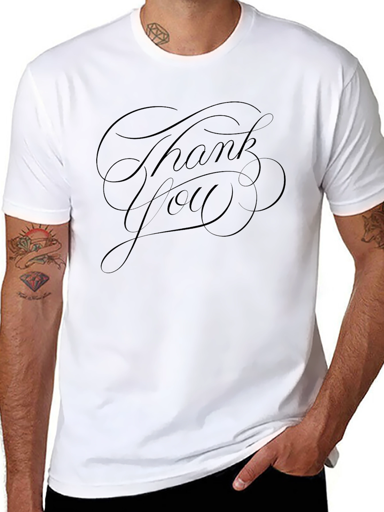 Camiseta Negra con Diseño Caligráfico Thank You