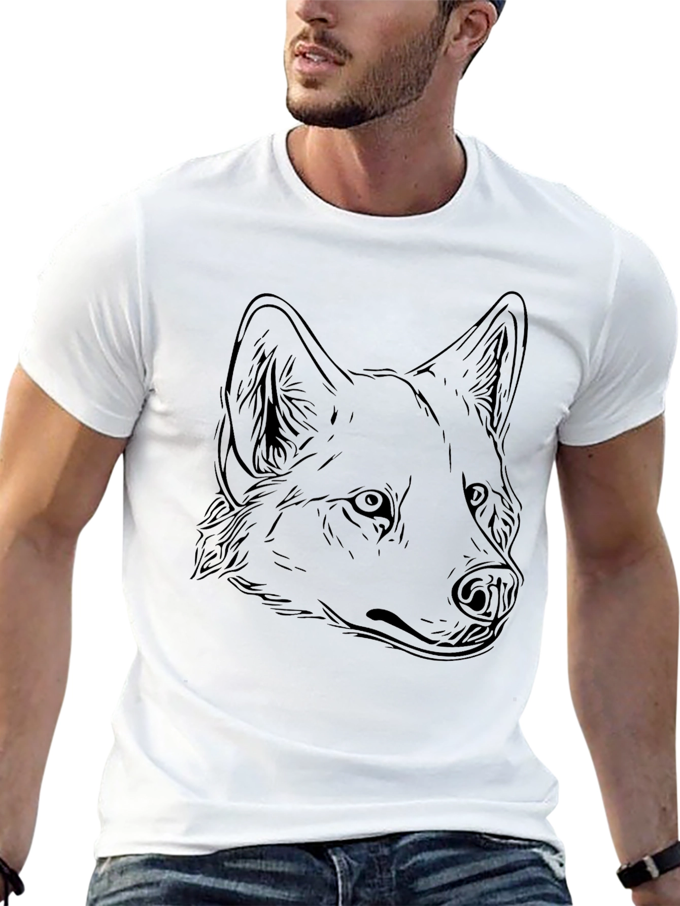 Camiseta Negra con Diseño de Cabeza de Lobo