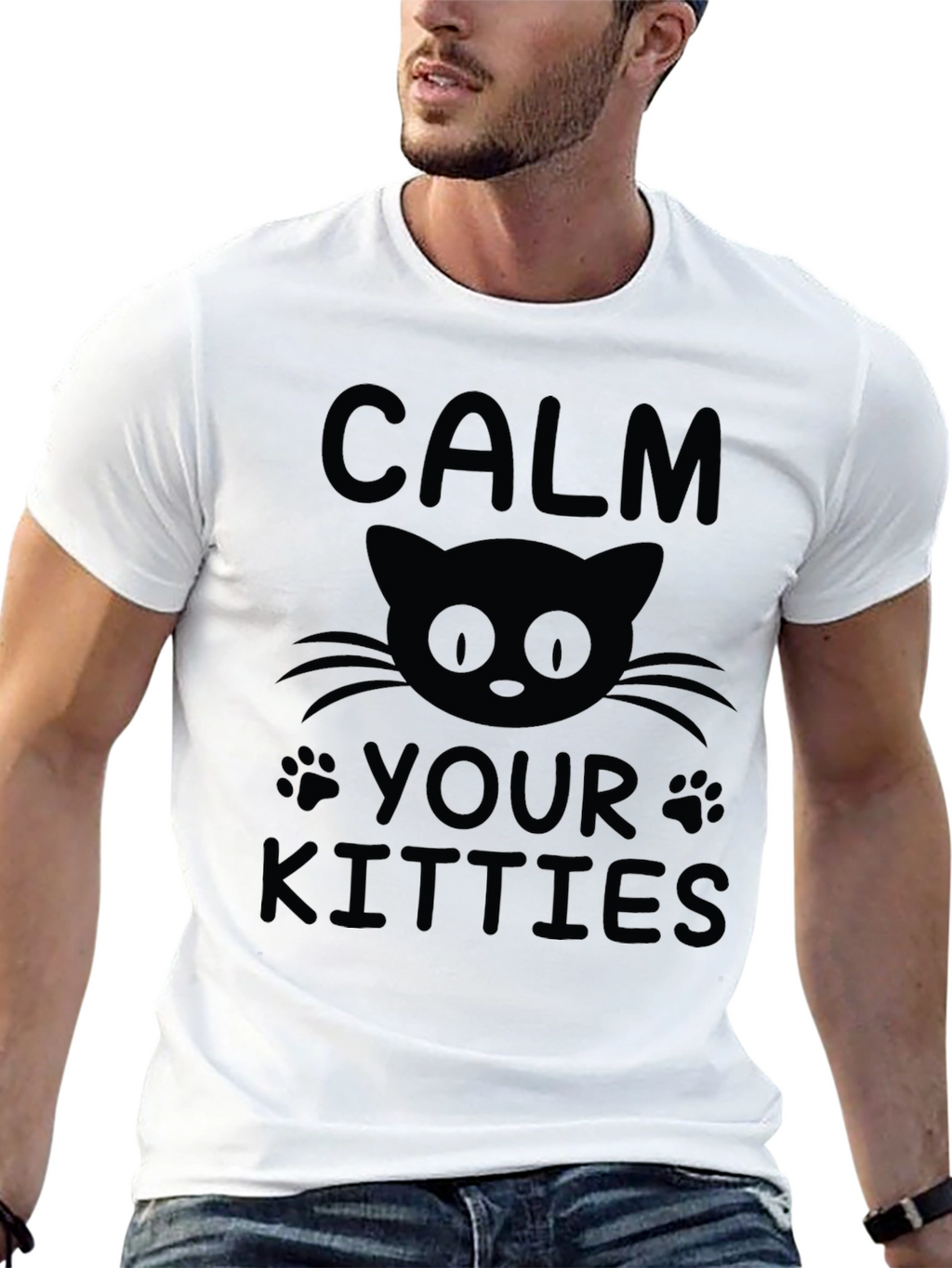 Camiseta Negra Calma Tus Gatitos para Hombre