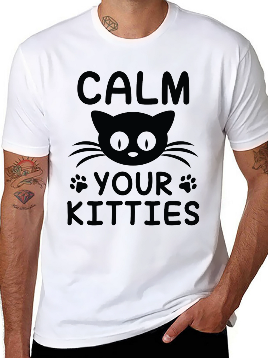 Camiseta Negra Calma Tus Gatitos para Hombre