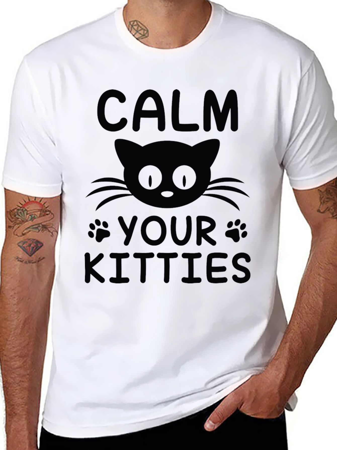Camiseta Negra Calma Tus Gatitos para Hombre