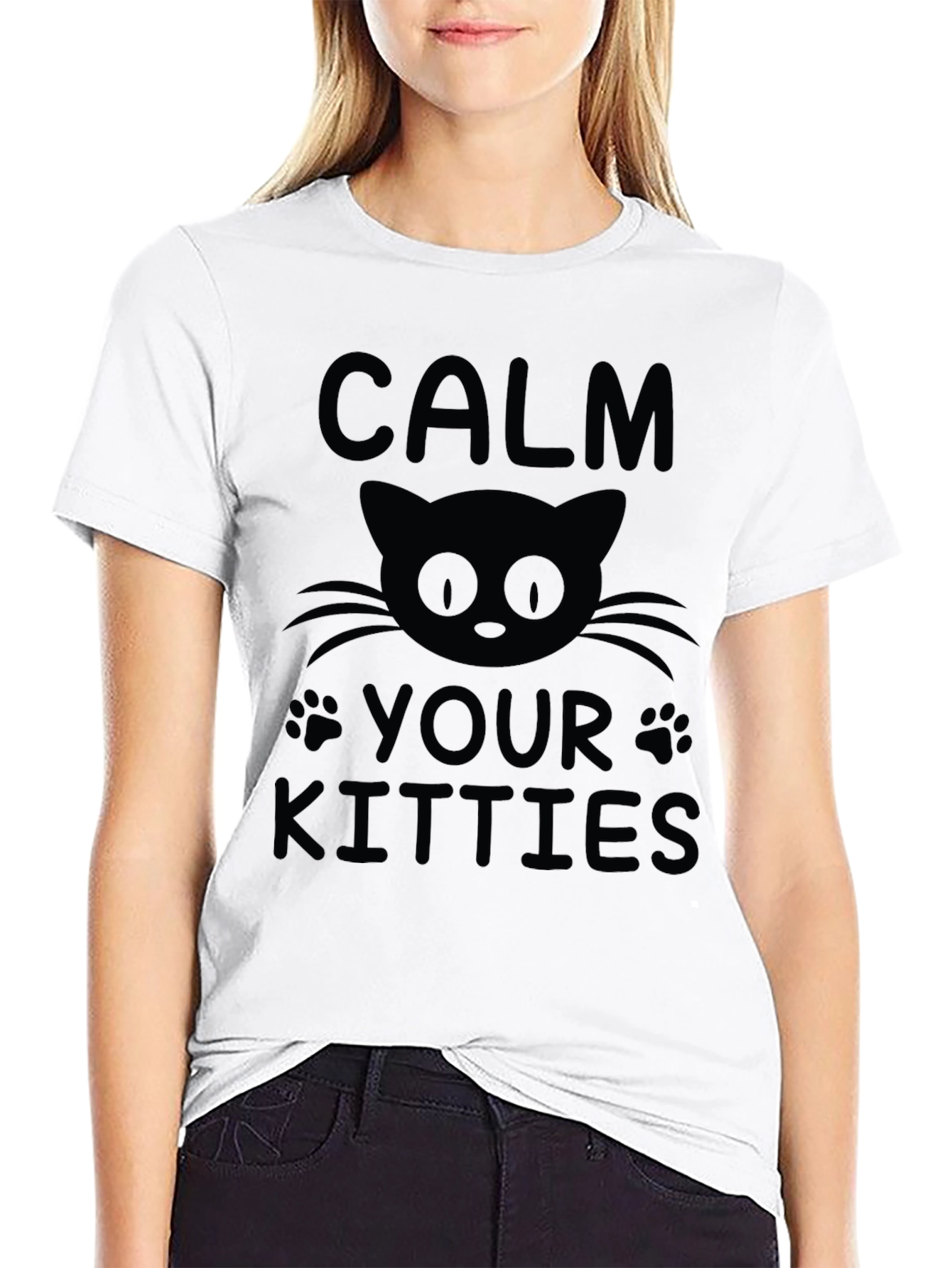 Camiseta Negra Calma Tus Gatitos para Hombre