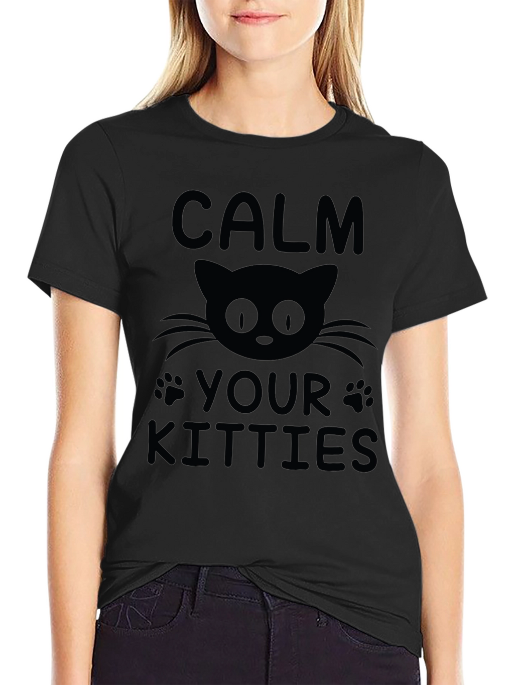 Camiseta Negra Calma Tus Gatitos para Hombre