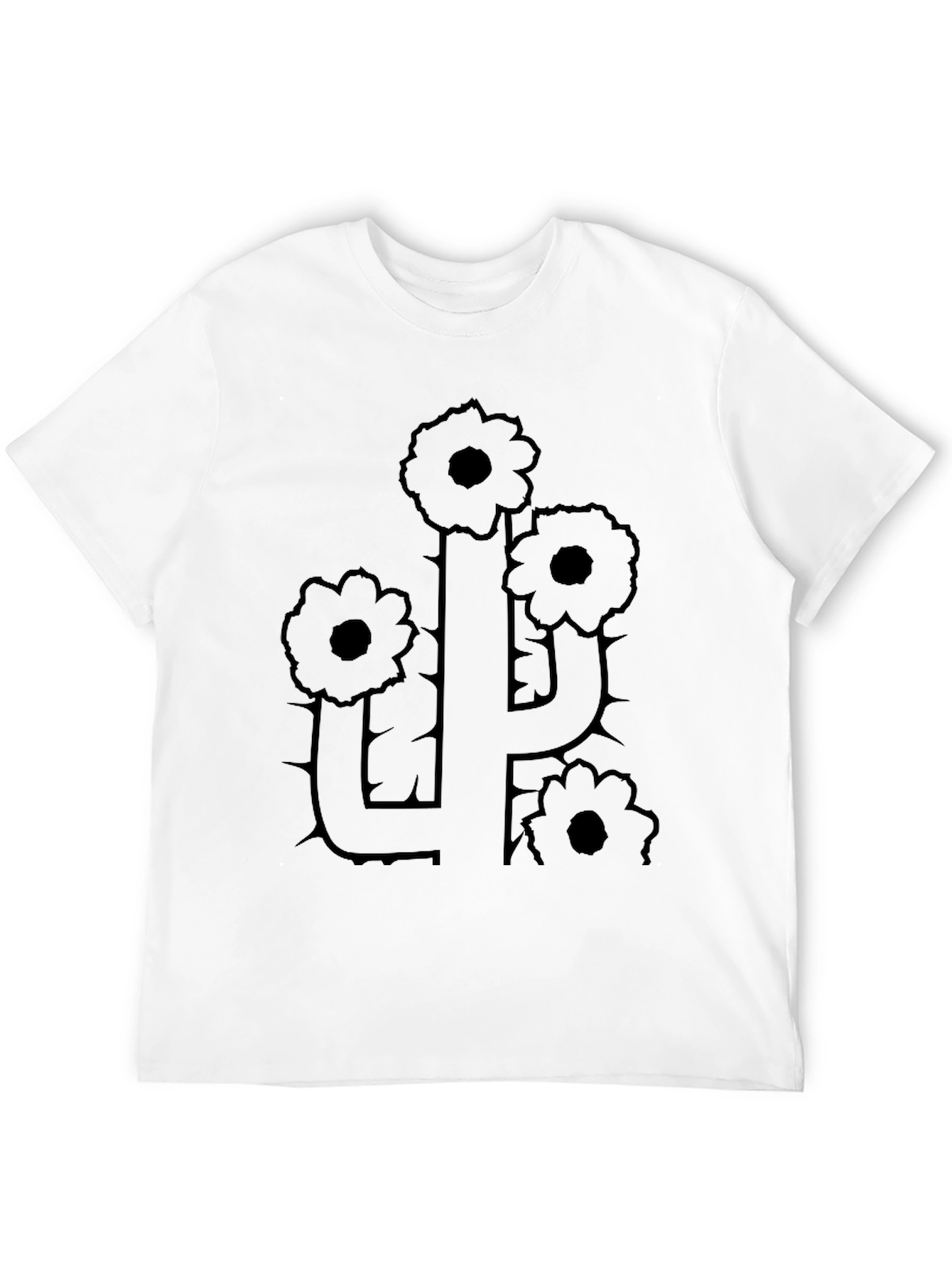 Camiseta Negra con Diseño de Cactus Floral