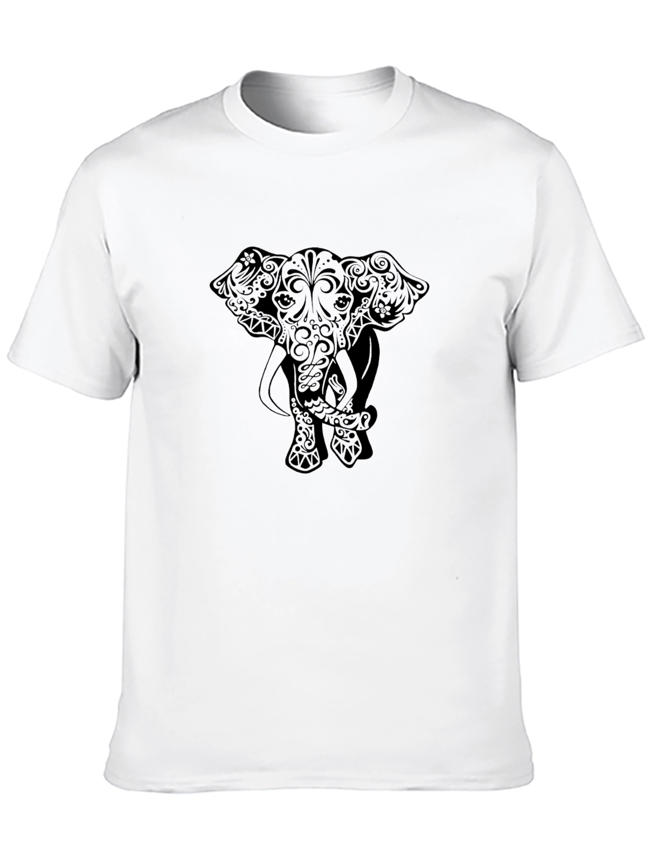 Camiseta Negra con Diseño de Elefante Estilizado