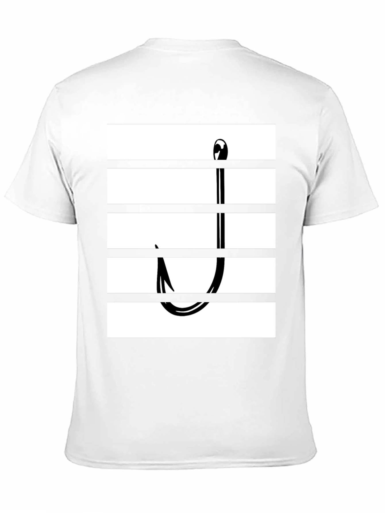 Camiseta Negra con Diseño de Anzuelo Rayado para Pesca