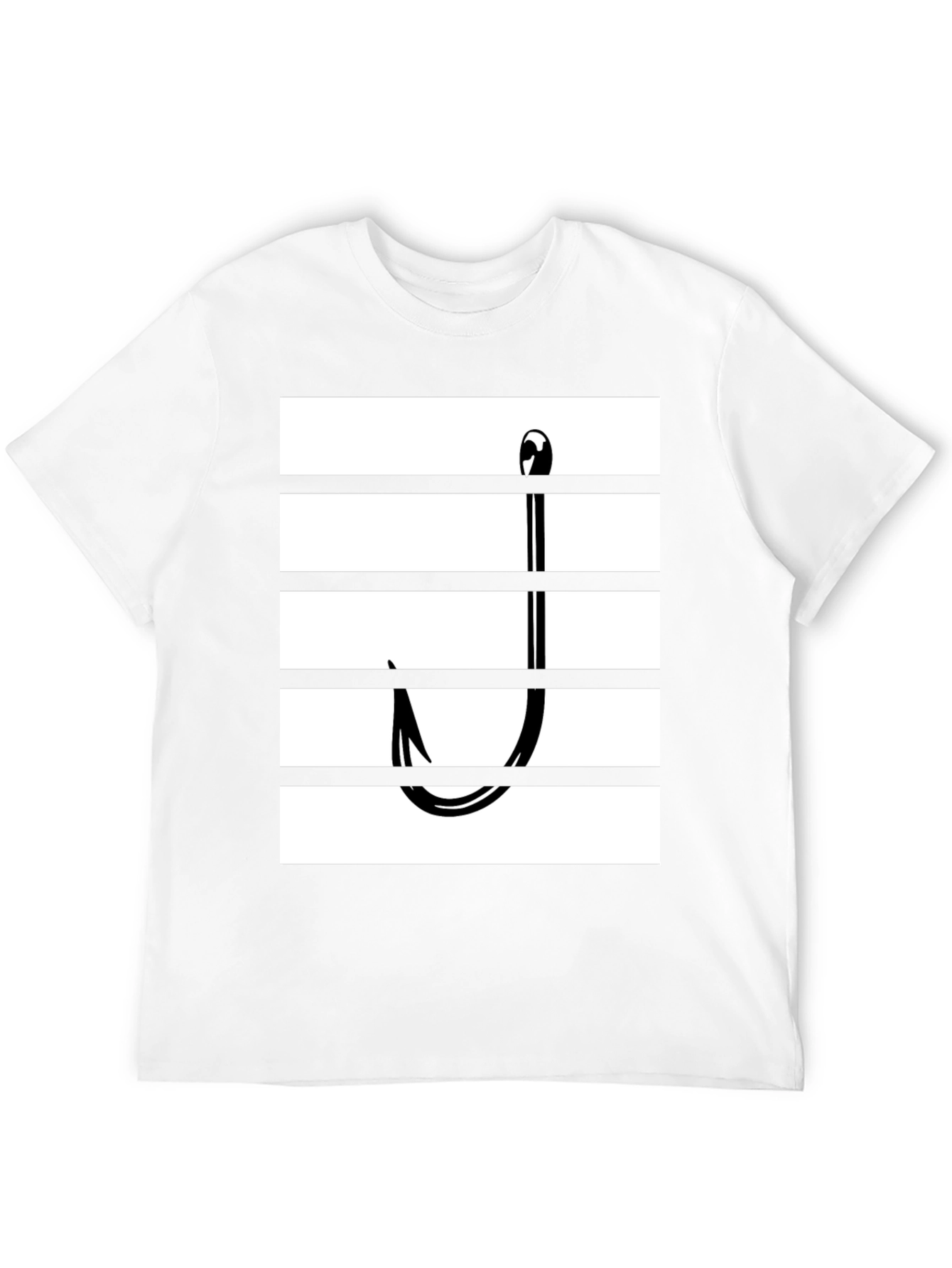 Camiseta Negra con Diseño de Anzuelo Rayado para Pesca