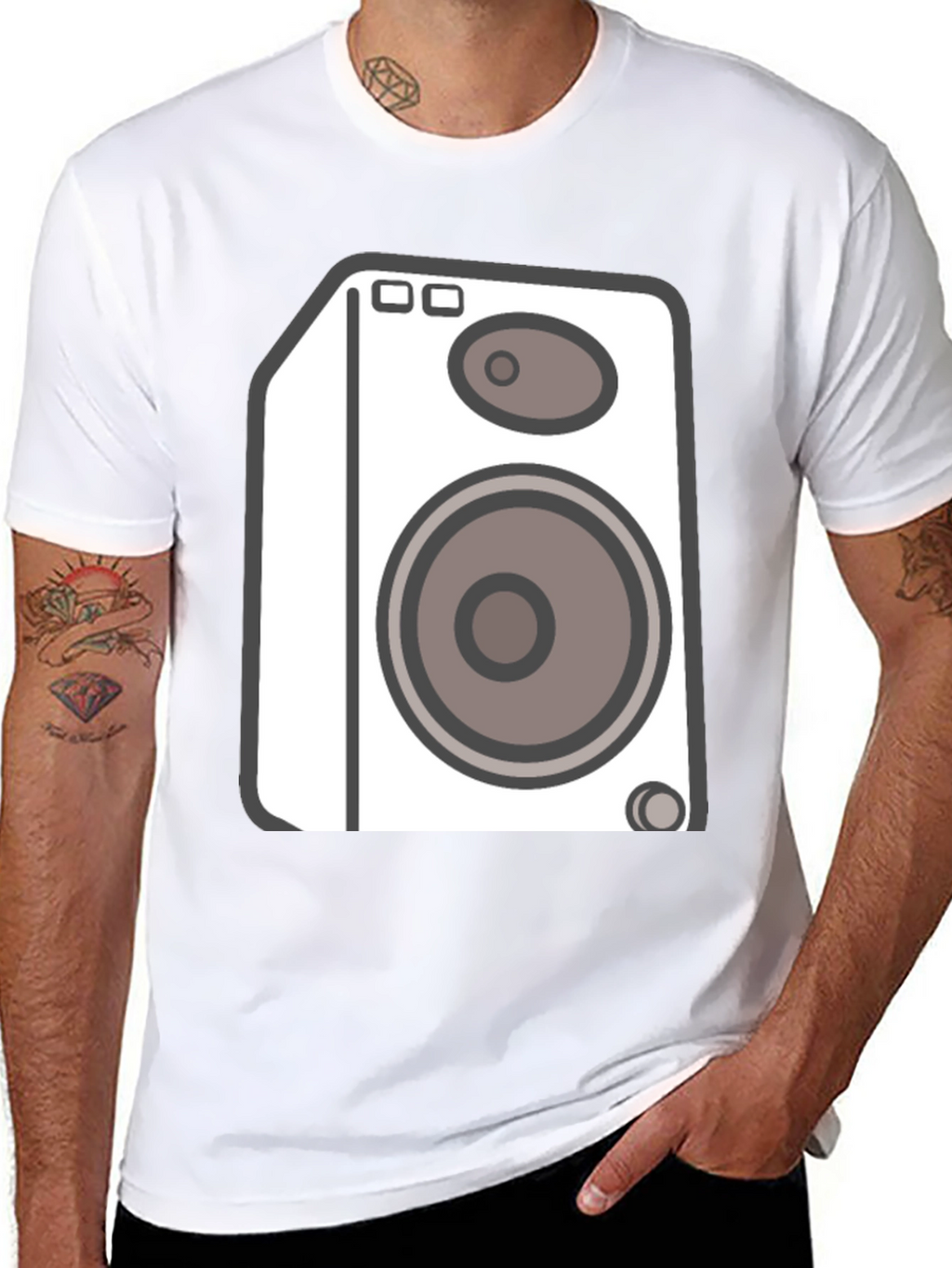 Camiseta Negra con Diseño de Altavoz