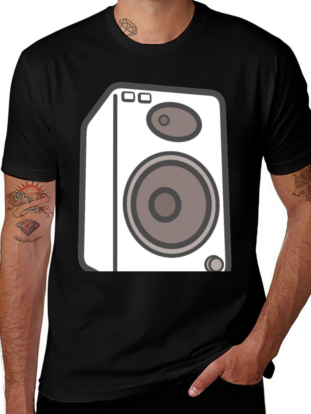 Camiseta Negra con Diseño de Altavoz