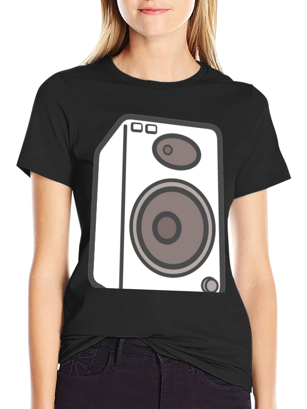 Camiseta Negra con Diseño de Altavoz