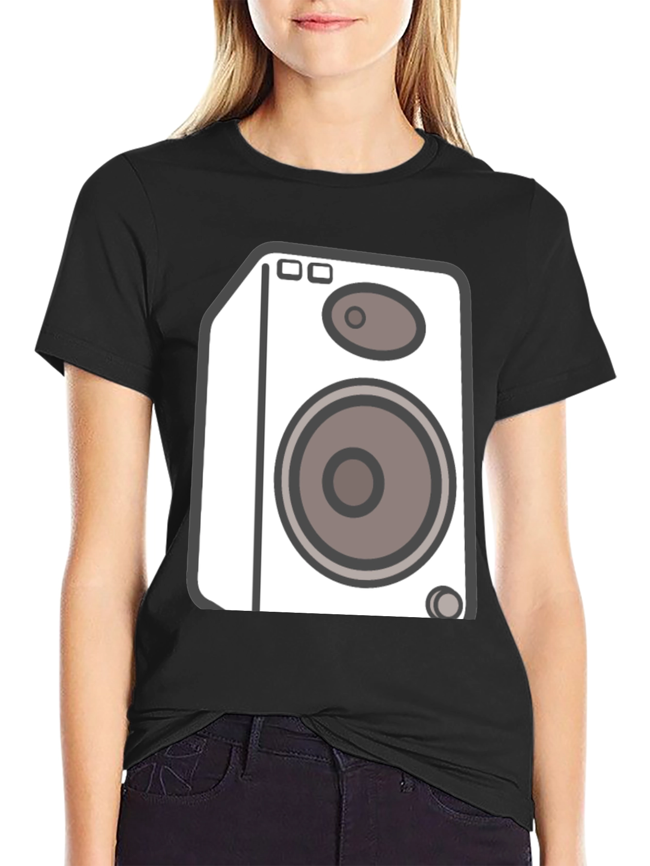 Camiseta Negra con Diseño de Altavoz