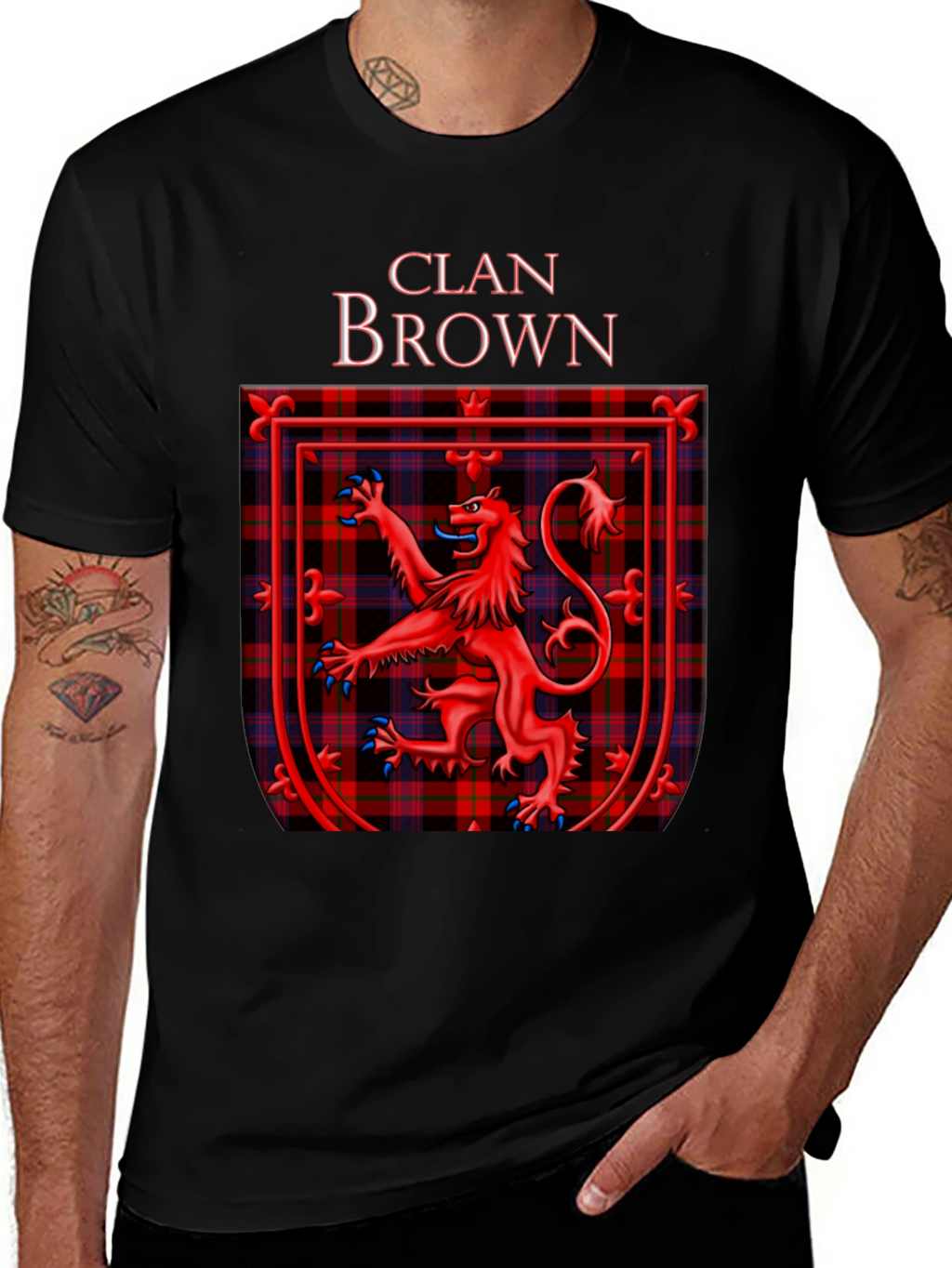 Camiseta Negra Clan Brown Escocés