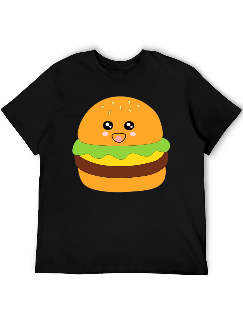 Camiseta Negra con Diseño de Hamburguesa Kawaii