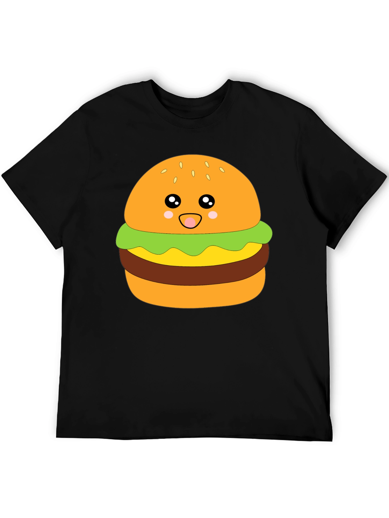Camiseta Negra con Diseño de Hamburguesa Kawaii