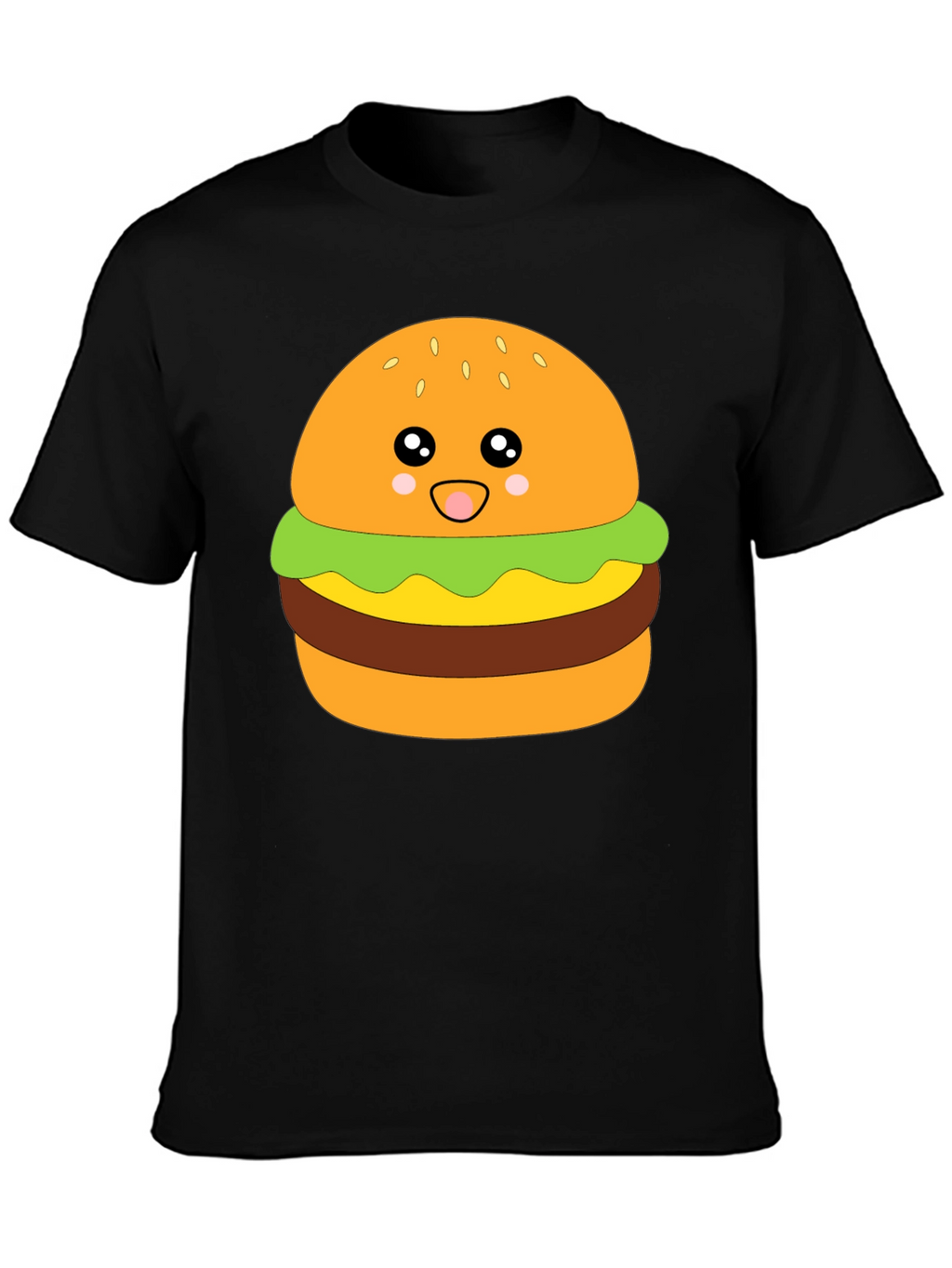 Camiseta Negra con Diseño de Hamburguesa Kawaii