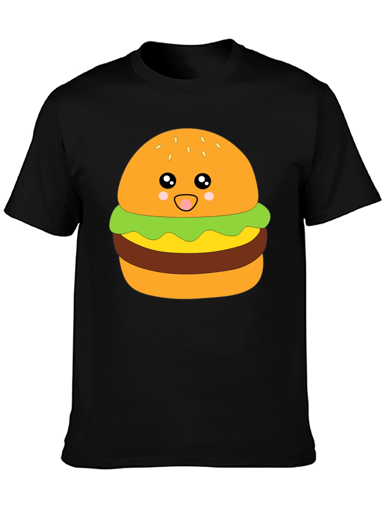 Camiseta Negra con Diseño de Hamburguesa Kawaii