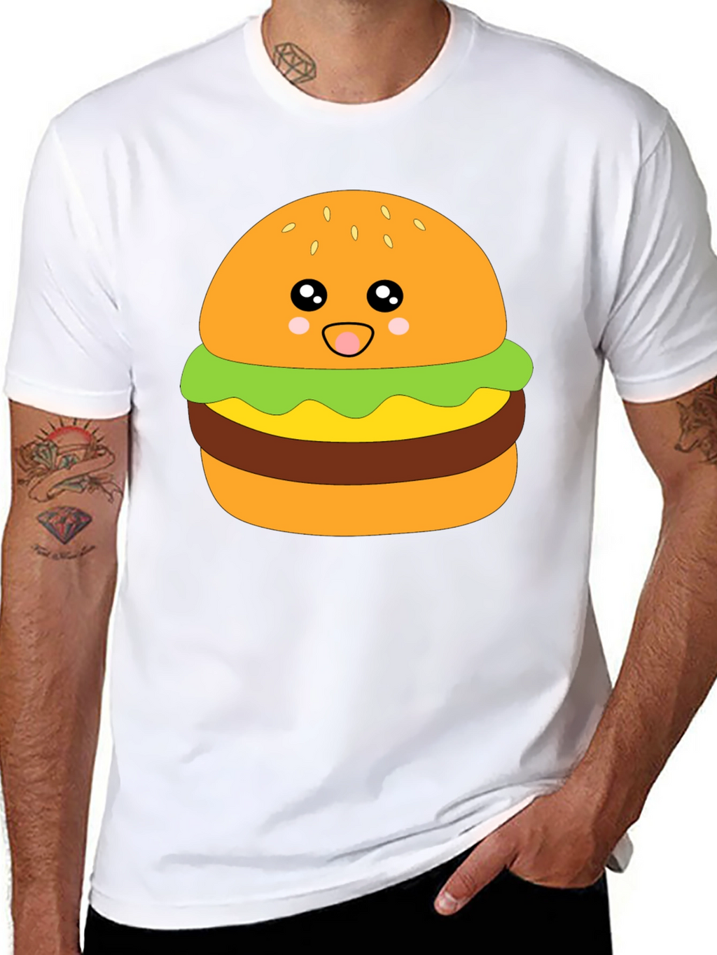 Camiseta Negra con Diseño de Hamburguesa Kawaii