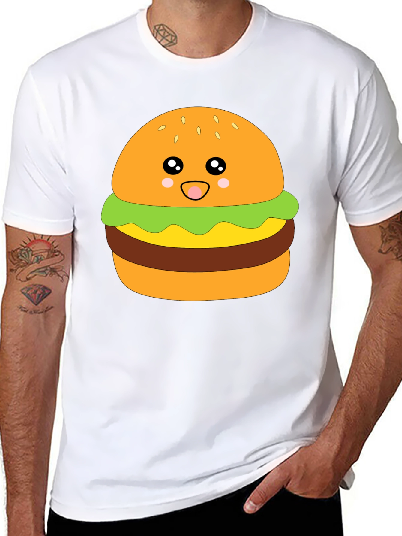 Camiseta Negra con Diseño de Hamburguesa Kawaii