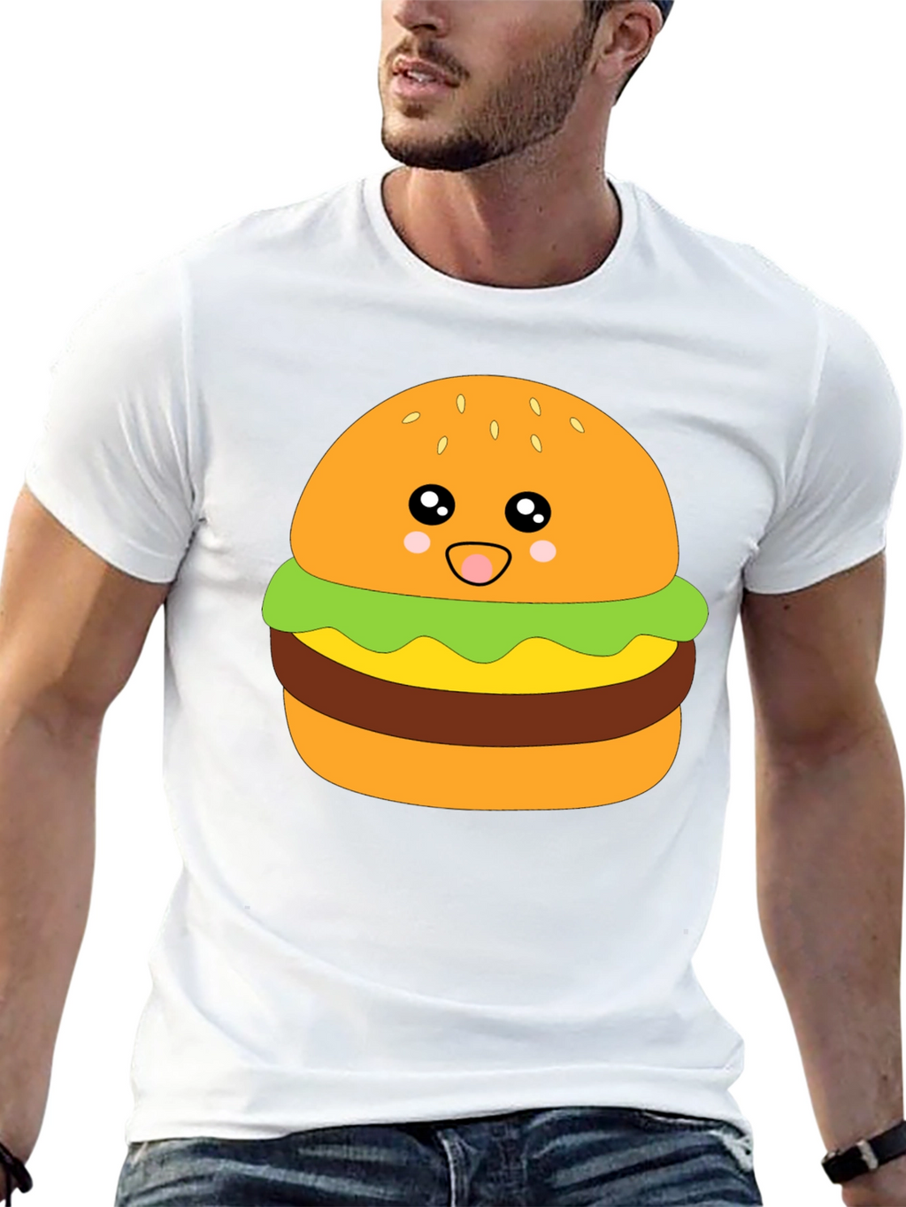 Camiseta Negra con Diseño de Hamburguesa Kawaii