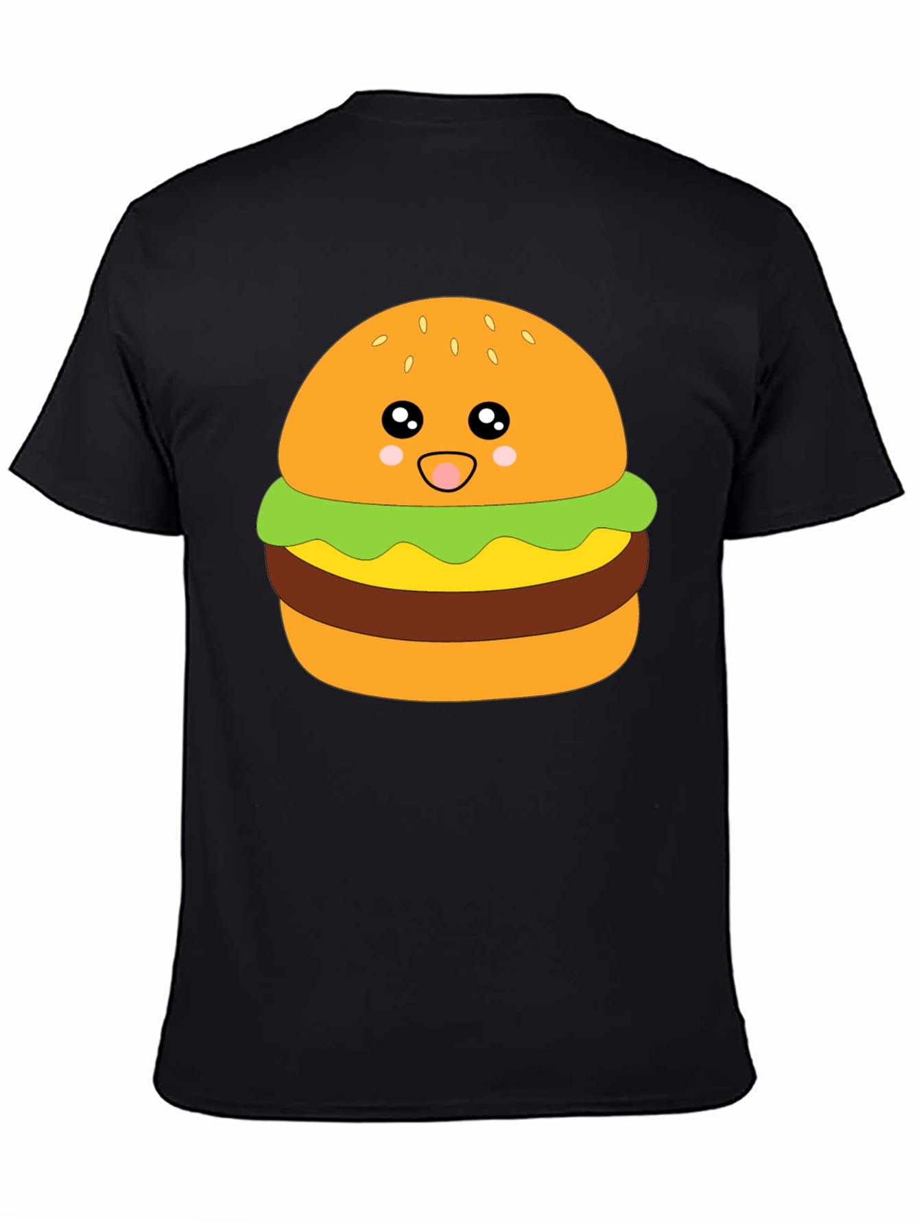 Camiseta Negra con Diseño de Hamburguesa Kawaii