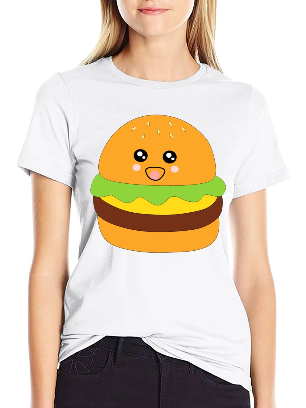 Camiseta Negra con Diseño de Hamburguesa Kawaii
