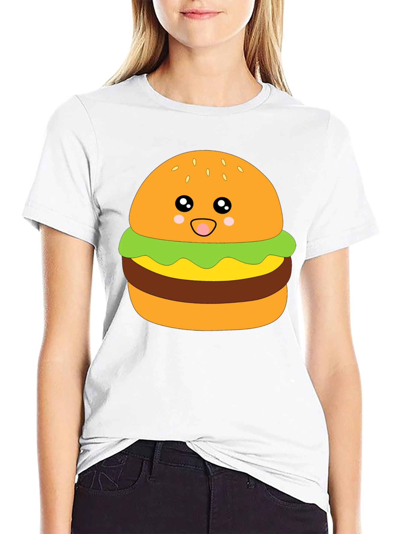 Camiseta Negra con Diseño de Hamburguesa Kawaii