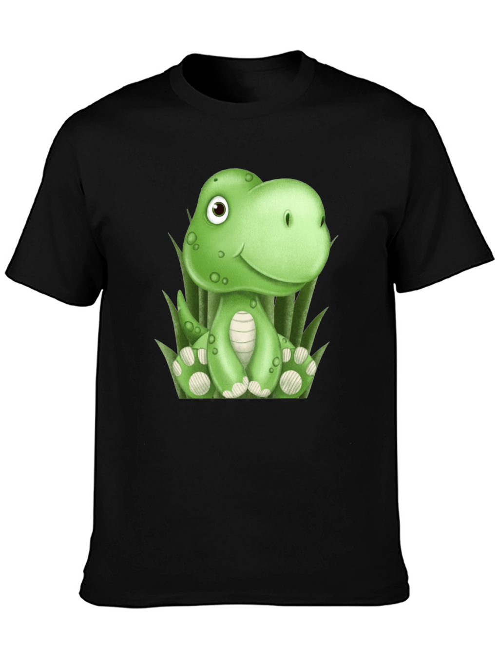 Camiseta Negra con Diseño de Dinosaurio Verde