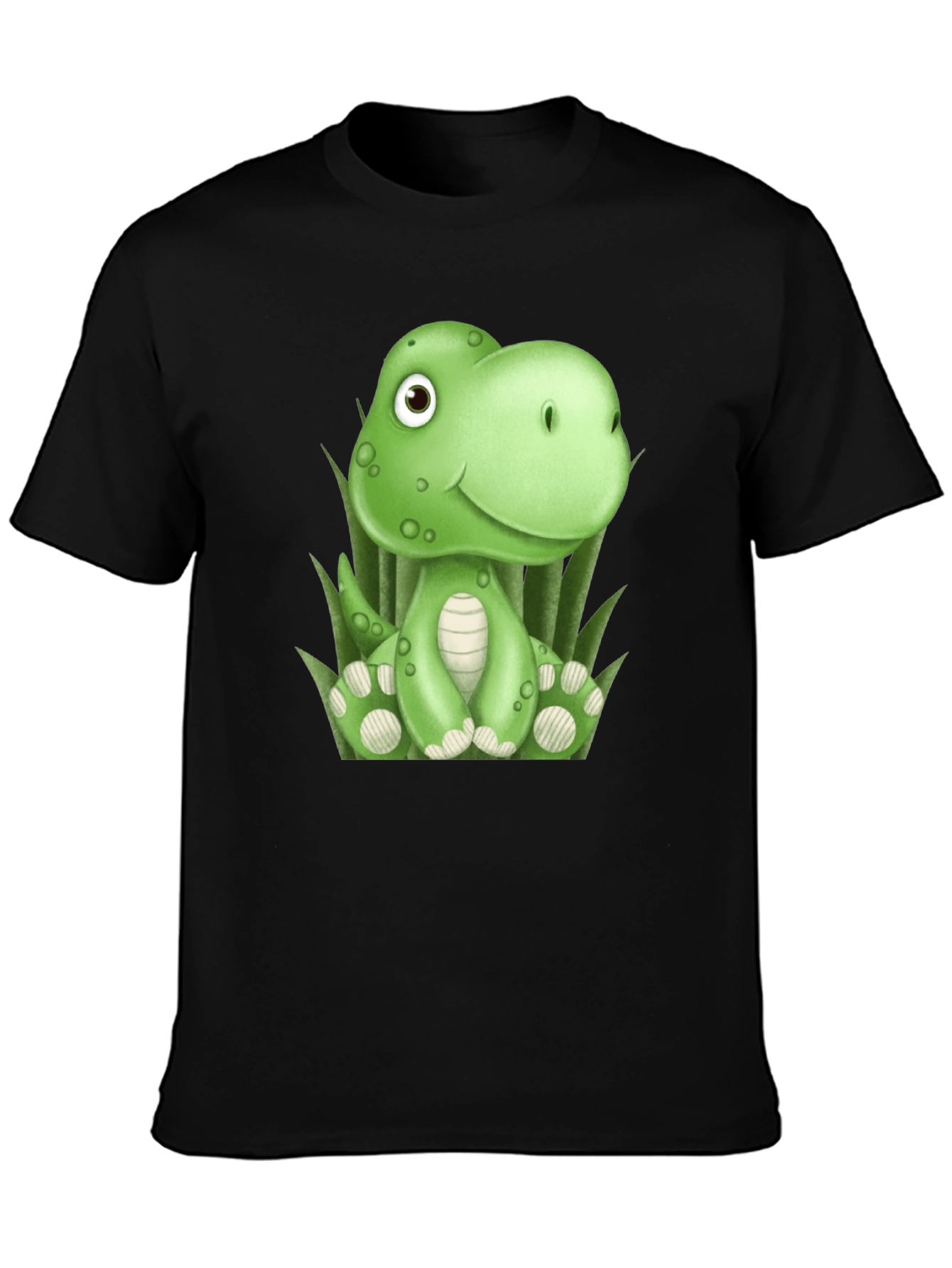 Camiseta Negra con Diseño de Dinosaurio Verde
