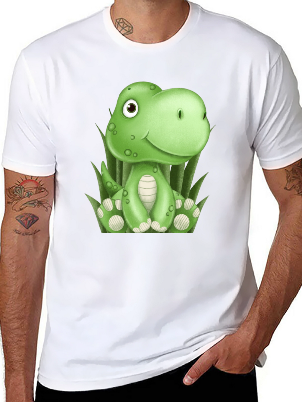 Camiseta Negra con Diseño de Dinosaurio Verde