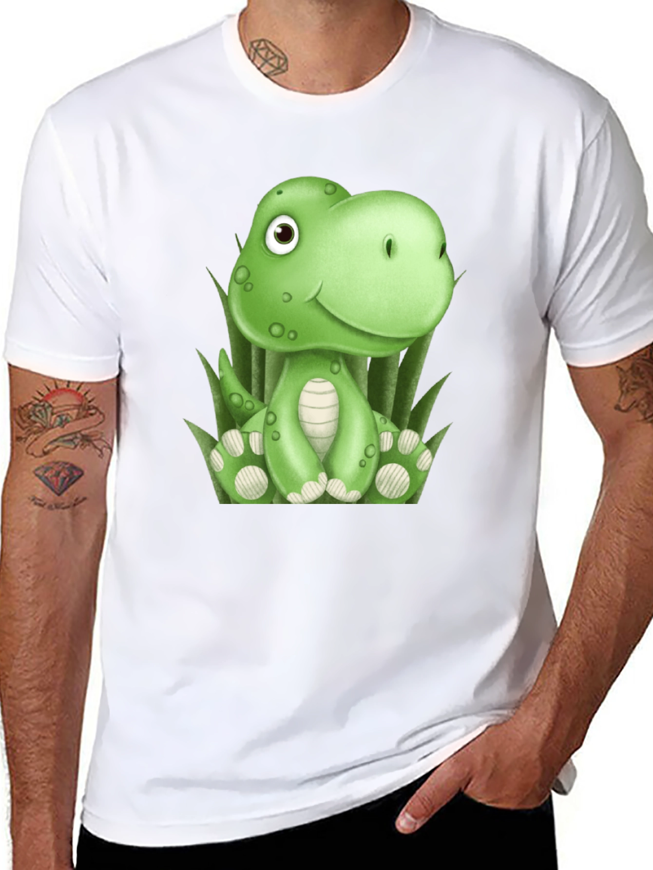 Camiseta Negra con Diseño de Dinosaurio Verde