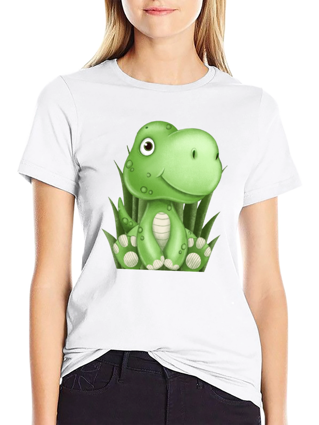 Camiseta Negra con Diseño de Dinosaurio Verde
