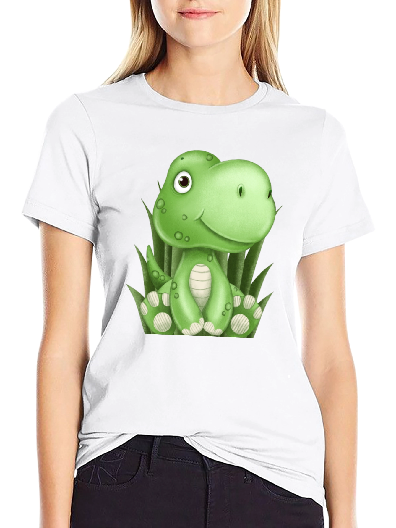 Camiseta Negra con Diseño de Dinosaurio Verde