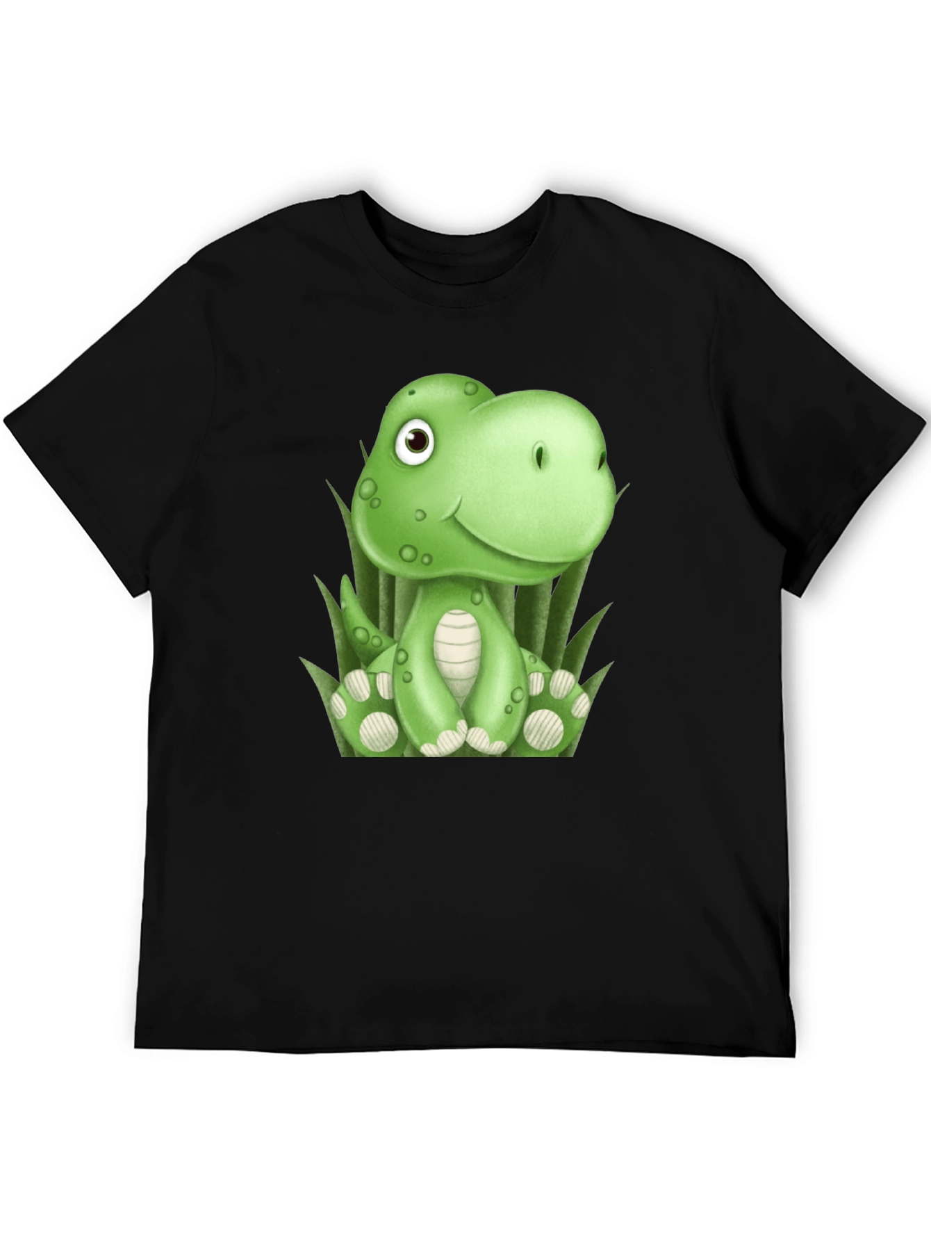 Camiseta Negra con Diseño de Dinosaurio Verde