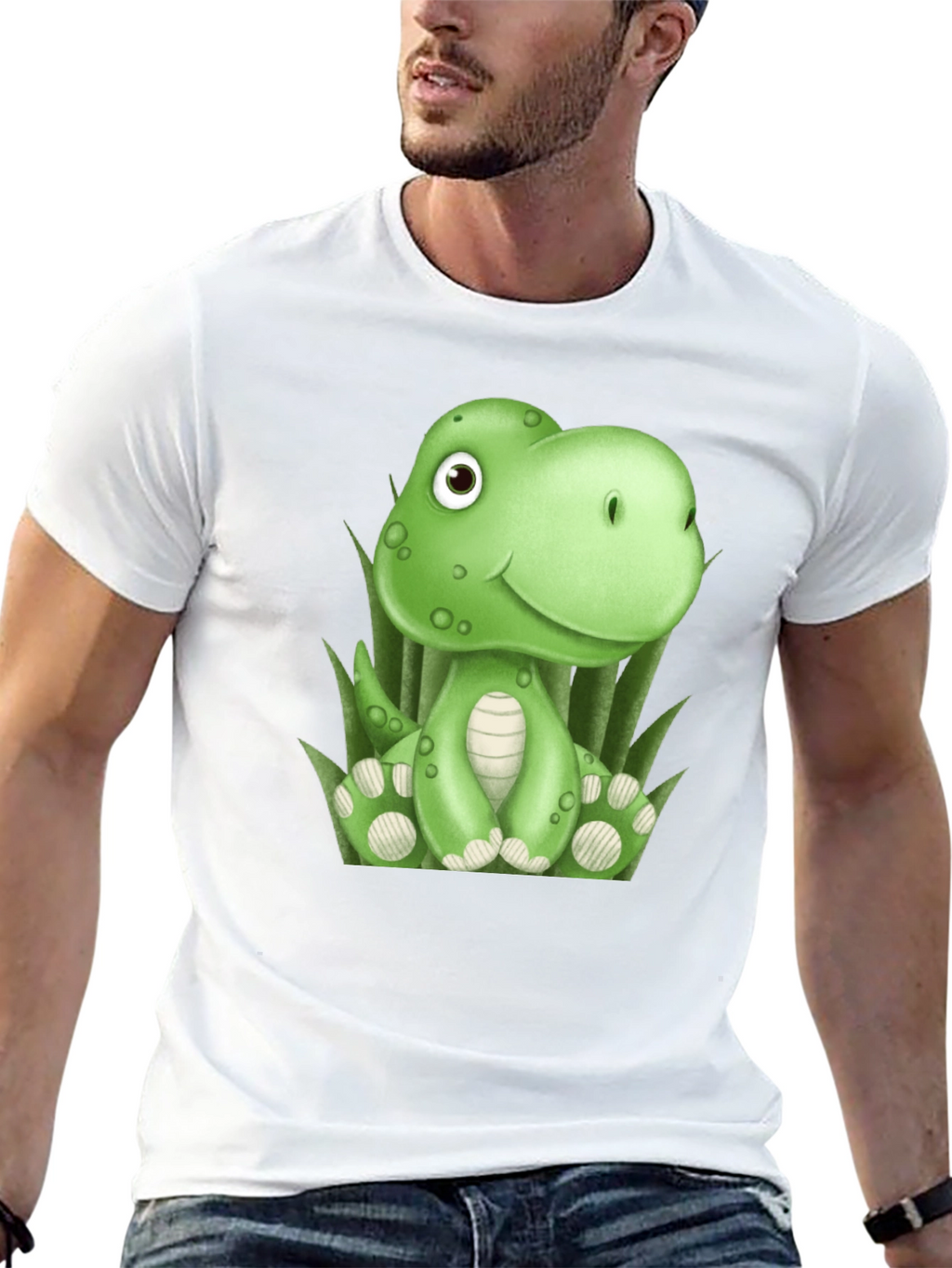 Camiseta Negra con Diseño de Dinosaurio Verde