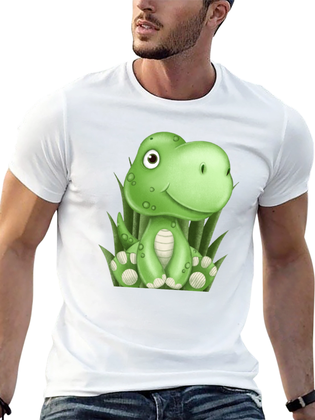 Camiseta Negra con Diseño de Dinosaurio Verde