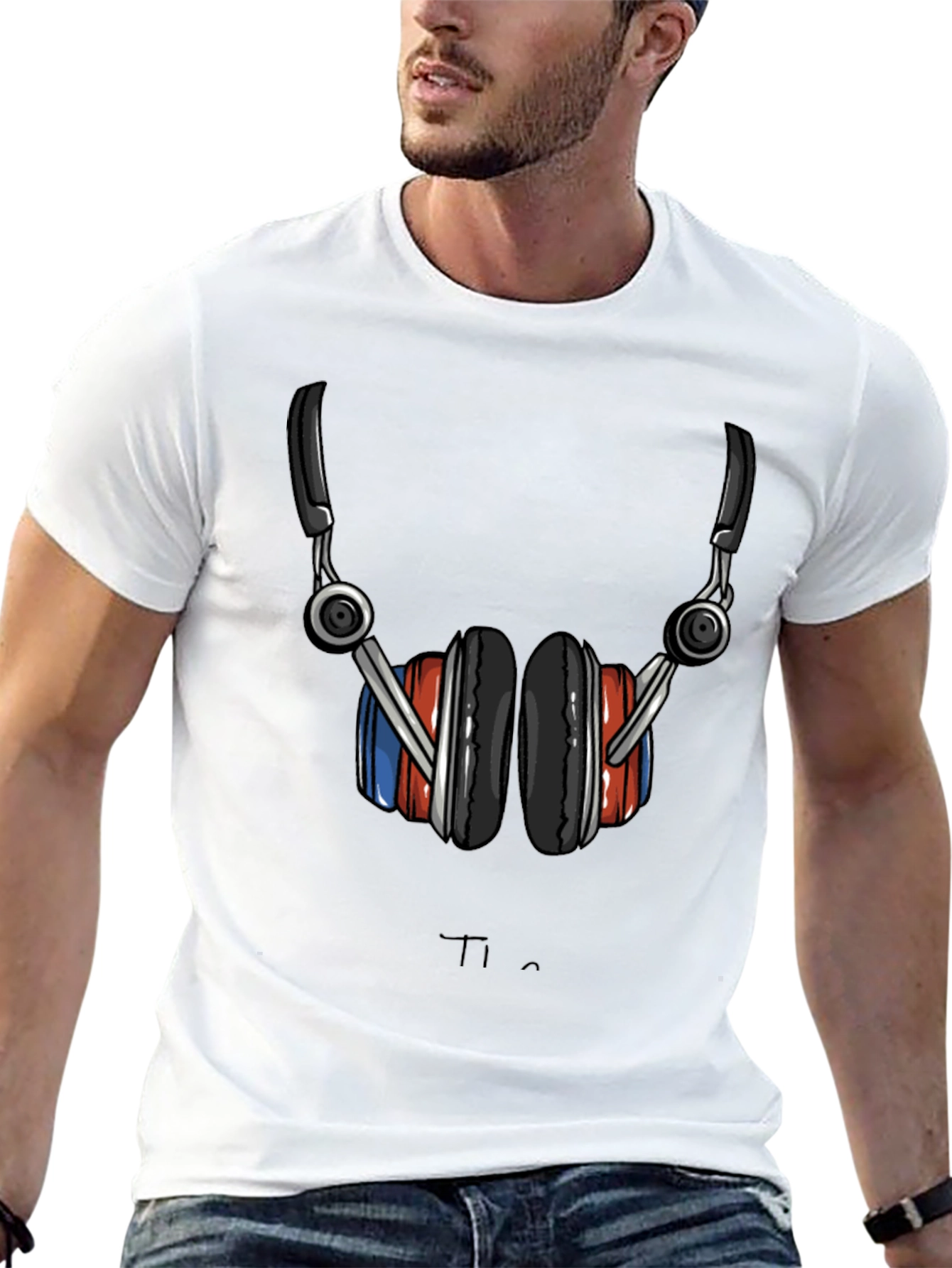 Camiseta Negra con Diseño de Audífonos Estilizados