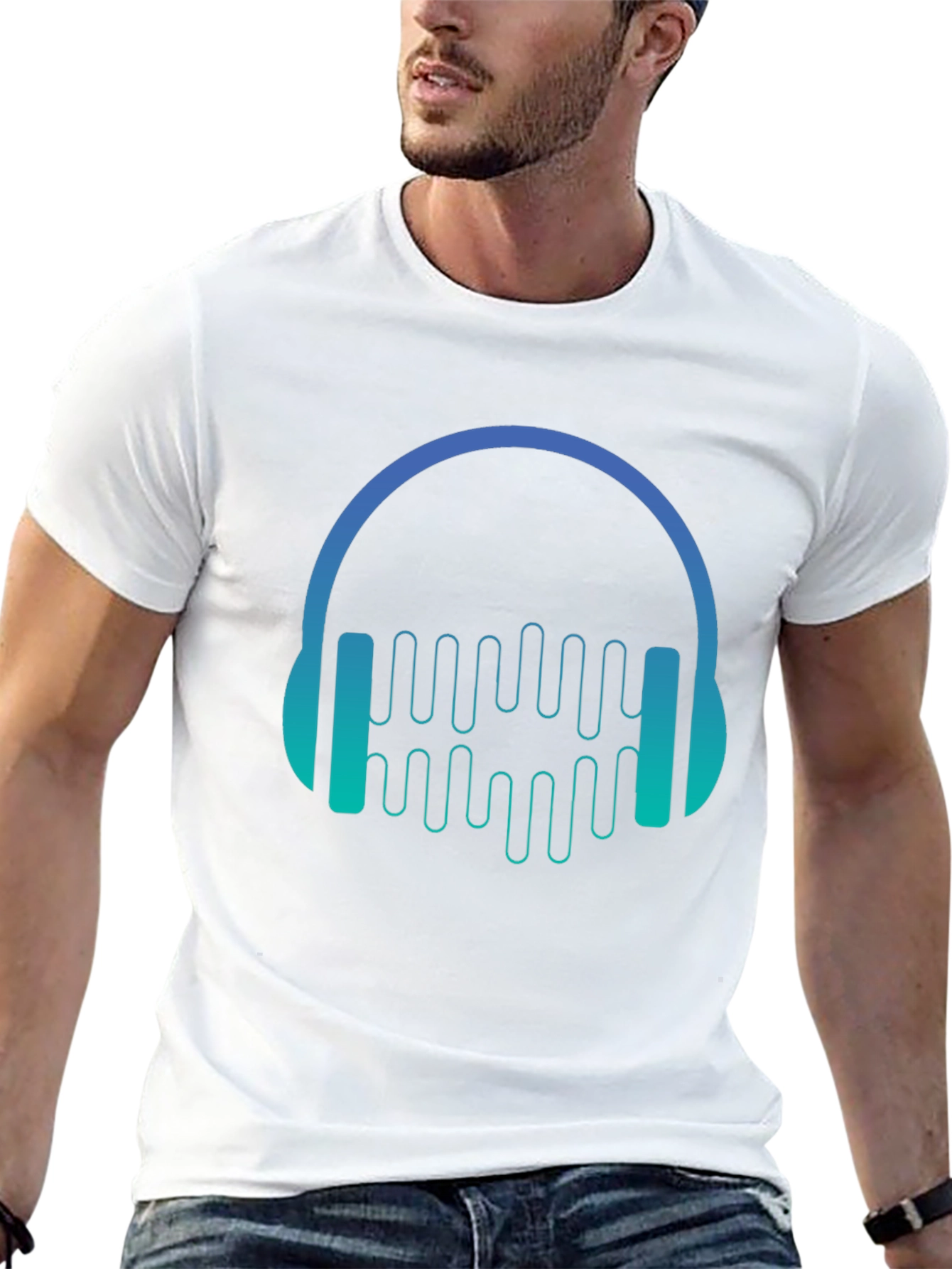 Camiseta Negra con Diseño de Auriculares Musicales