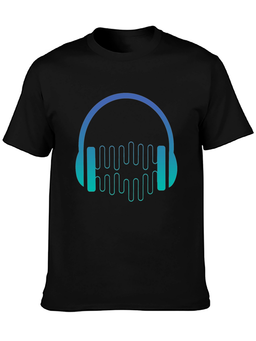 Camiseta Negra con Diseño de Auriculares Musicales
