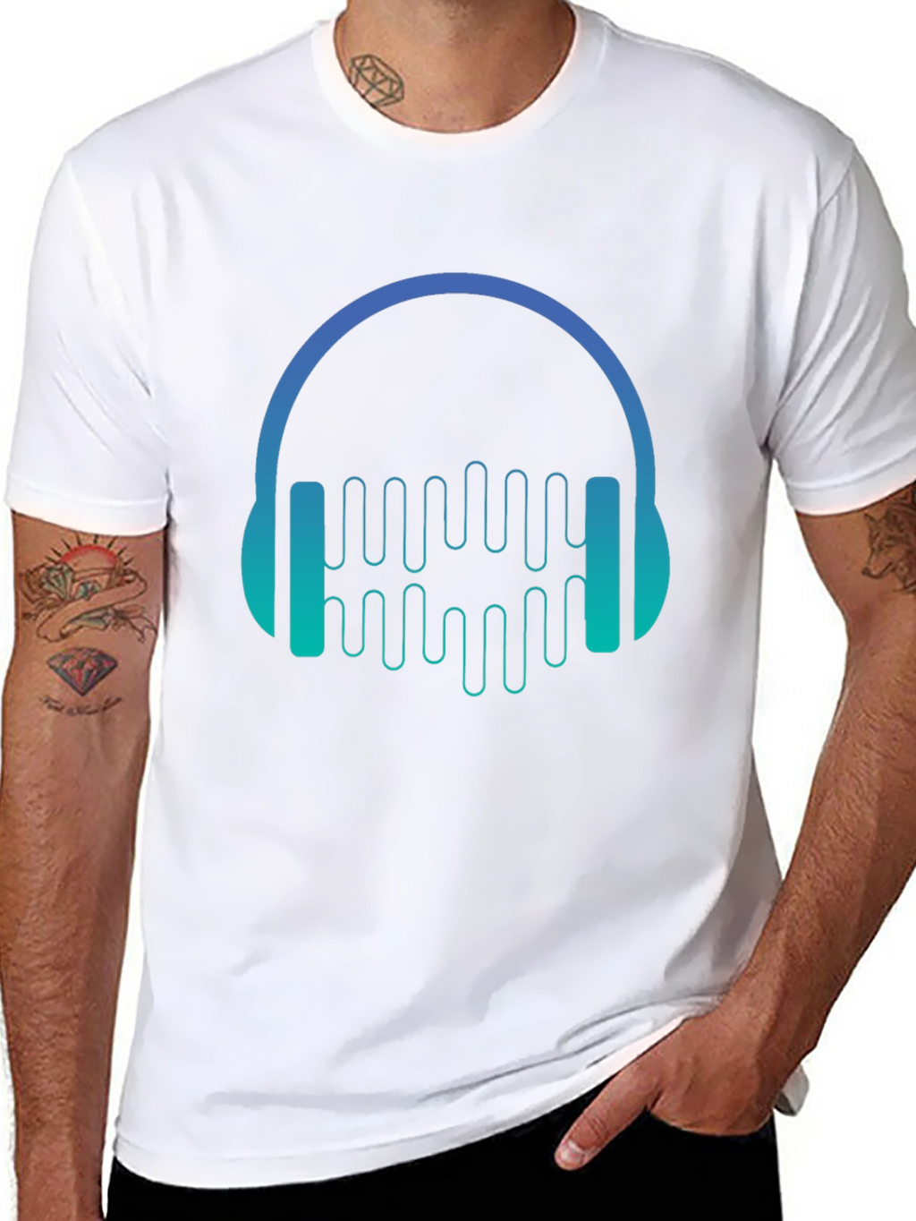 Camiseta Negra con Diseño de Auriculares Musicales