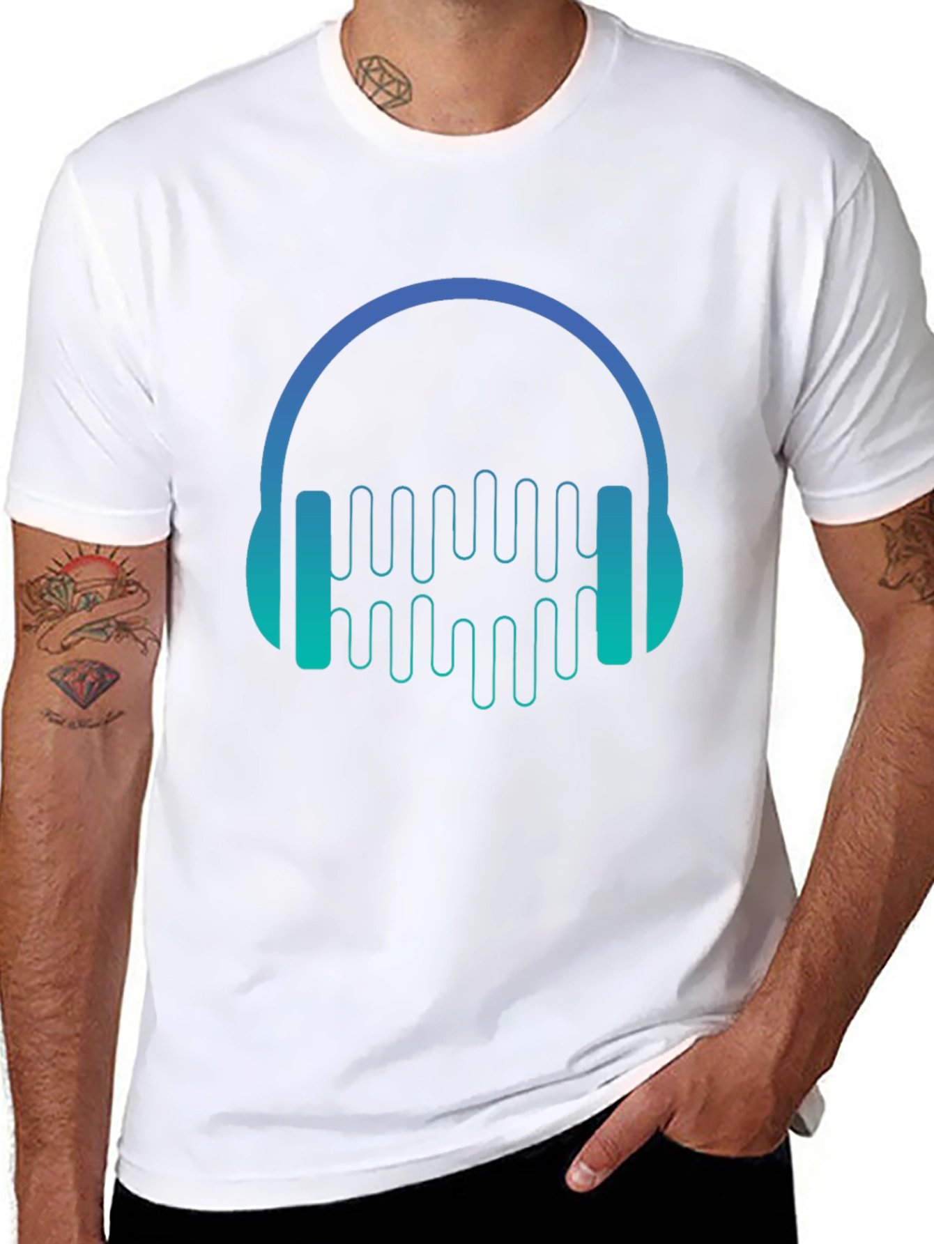 Camiseta Negra con Diseño de Auriculares Musicales