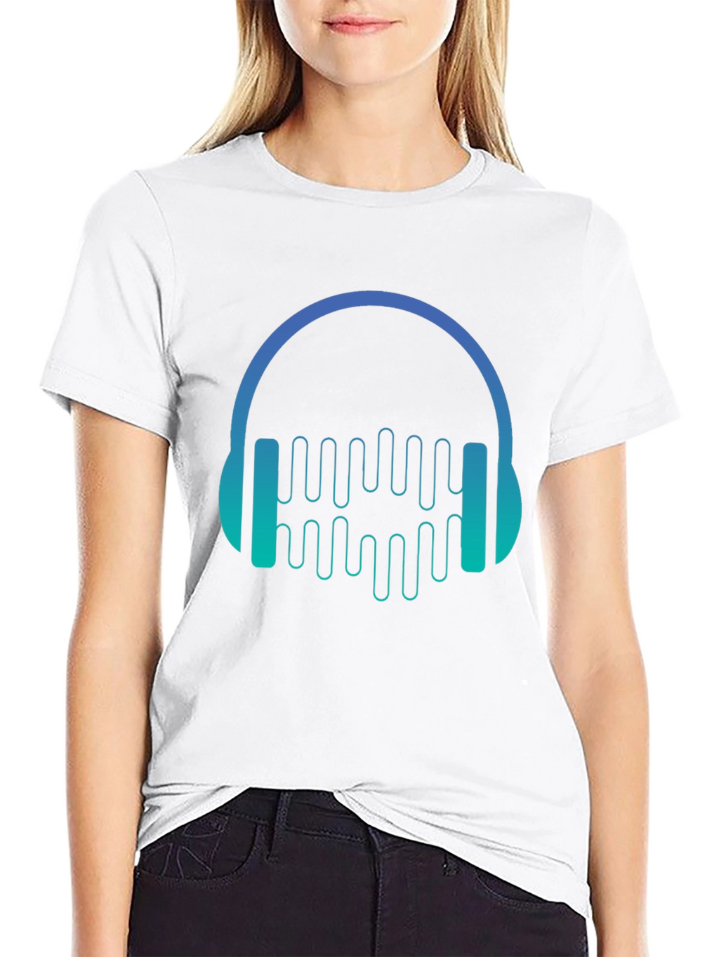 Camiseta Negra con Diseño de Auriculares Musicales